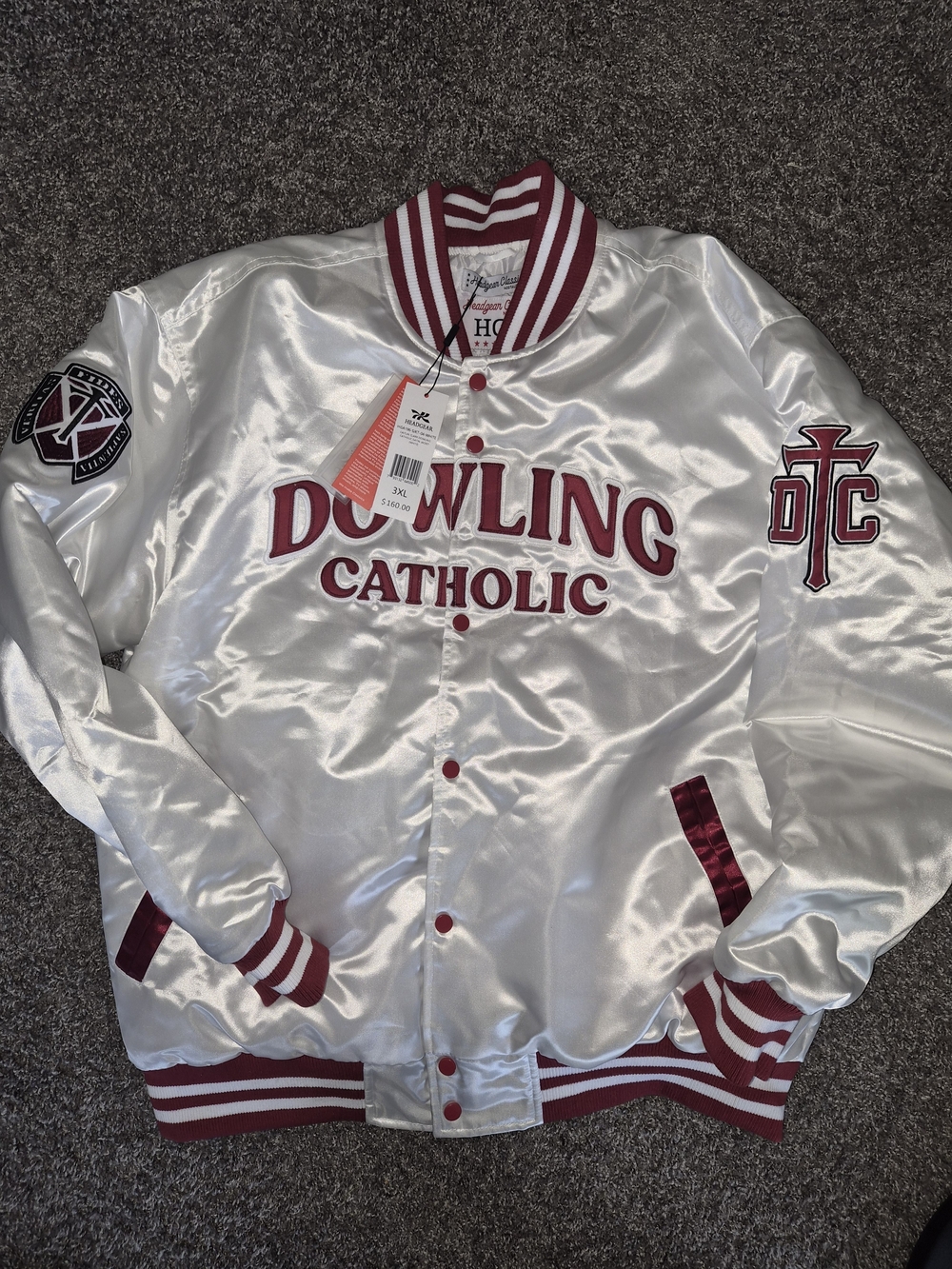 Nostalgia Satin Bomber Jacket - White & Maroon
